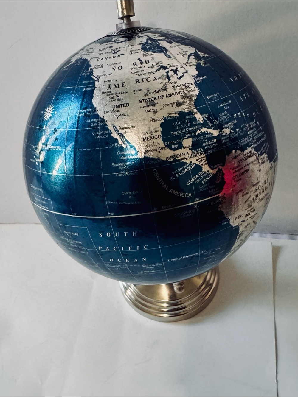 Blue Metallic World Globe Desk Decor with Metal Stand 13 Inch Rotating Earth Map - Picture 3 of 7